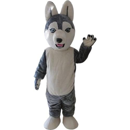 Adult Grey Wolf Siberian Husky Mascot Costume Carnival Festival Commercial Advertising Party Dress With A Mini Fan Inside Head