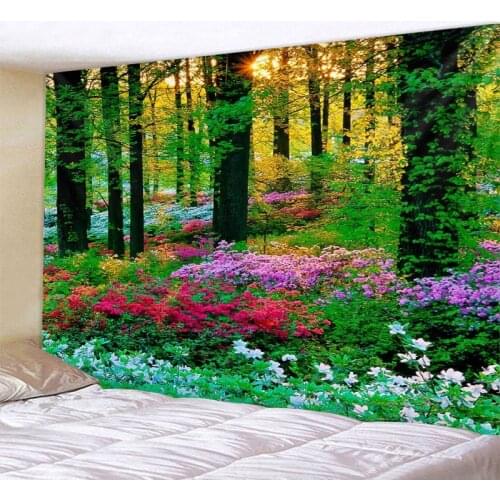 Beautiful colorful forest tapestry trees flowers large wall hanging bohemian hippie wall decoration mandala wall art decoration