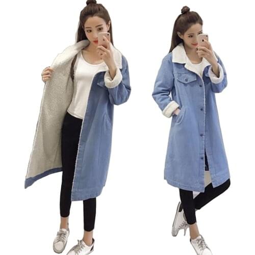 Autumn Winter Denim Jacket for Women New 2021 Women Long Sleeves With Pockets Warm Jeans Jacket Female Outwear Wide Denim Jacket