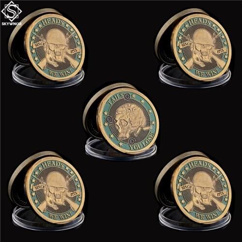 5PCS American Revolutionary War Since 1775 Heads We Win Tails You Lose Skull Souvenir Challenge Medallion Token Coin