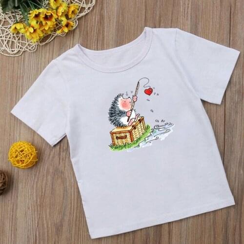 Cute Hedgehog Animal Cartoon Kids T-Shirts Short Sleeve Tops Kawaii Print Fashion Boys Girls Funny Summer Tops,ooo2307