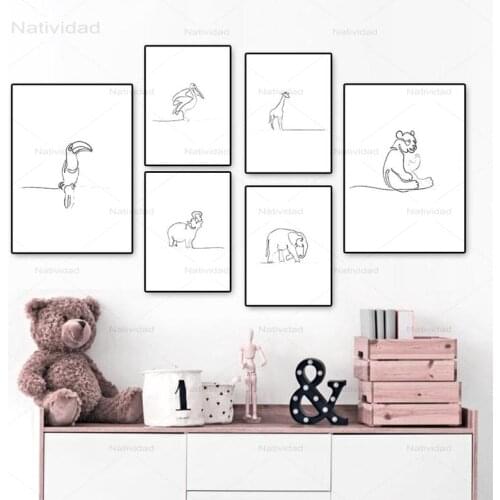 Minimalist Line Drawing Animals Nursery Wall Art Posters and Prints Modern Galleries Art Canvas Painting Kids Room Wall Decor