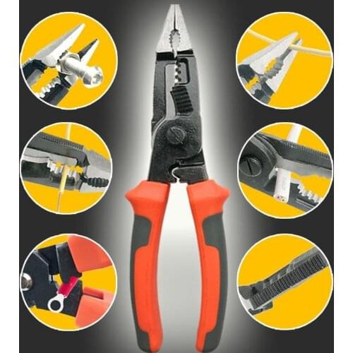 Dreamburgh 8" 6-in-1 Multifunctional Electrician Stripping Wire Plier Crimping Pliercrimper Cutting Pliers Needle Nose Pliers