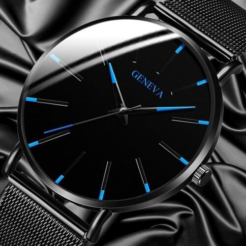 Geneva Mens Minimalist Ultra Thin Stainless Steel Mesh Belt Watch Luxury Mens Watch Business Casual Quartz Watch Reloj Hombre