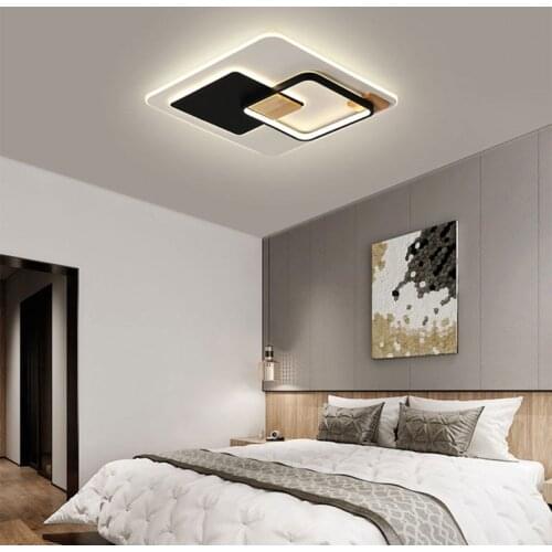 Nordic Black Grey Rectangle LED Ceiling Chandelier for Bedroom Living Dining Room Kitchen Loft Hallway Night Interior Lighting