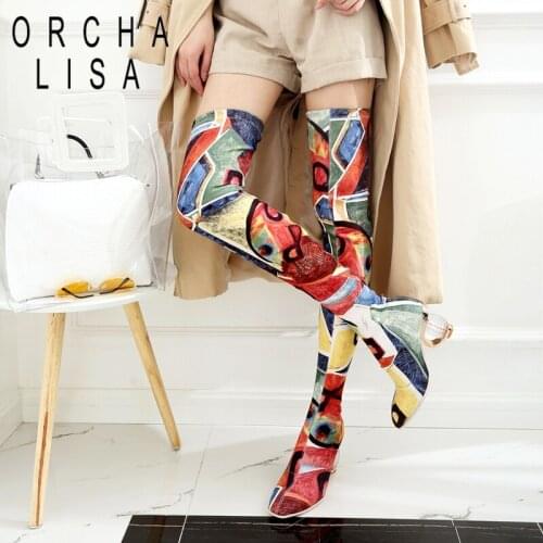 ORCHA LISA Female autumn Winter Thigh High Boots High Heels Women Over The Knee Botas Ankle Boots Mujer Shoes Plus Size 43 B749