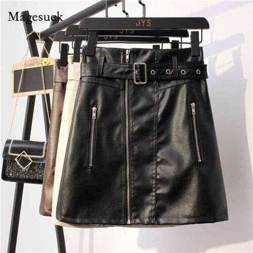 Autumn Winter Office Lady Mini Skirt Female Casual A-line Zipper Short Skirts Slim High Waist Women Black Leather Skirt 11075