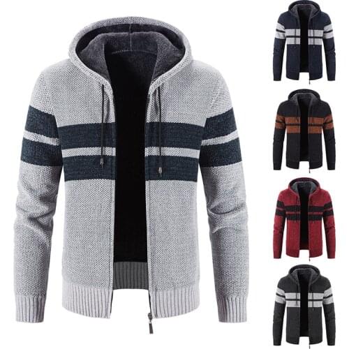 Autumn/winter casual loose knitwear hoodie cardigan men grab cashmere cashmere sweater fashion stripe stitching warm coat jacket