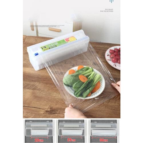 Plastic Food Dispenser with Slide Cutter Adjustable Storage Sheet Storage Box for Efficient Convenient Transparent Film Cutter