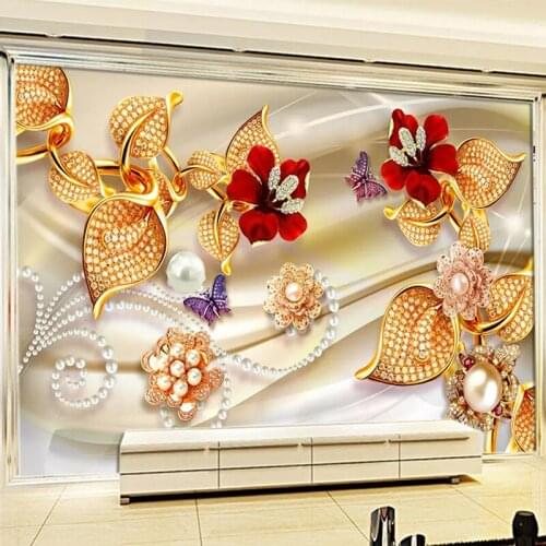 Custom Mural Wallpaper 3D Stereo Jewelry Flowers Wall Painting Living Room TV Sofa Luxury Home Decor Wall Papers For Walls 3 D