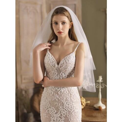 Stunning Lace Wedding Veil Tulle with Floral Applique Bridal Veils with Comb