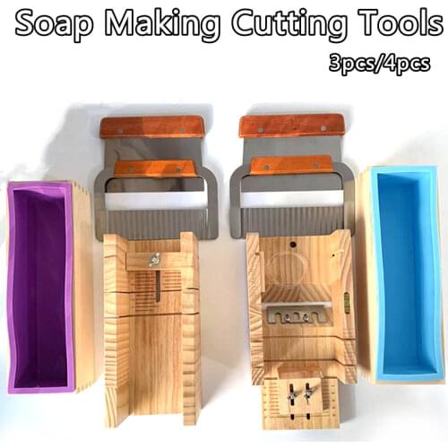 3pcs/set Soap Making Tools Wood Cutting Box+Silicone Mold+Straight Blade DIY Soap Cutters Manual Soap Supplies