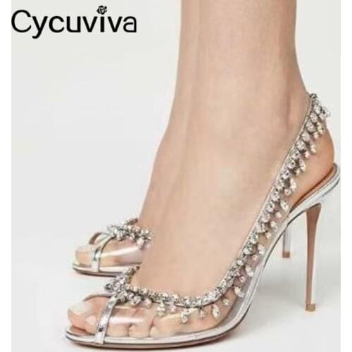 Sexy High Heels Crystal Women Sandals Clear PVC Ladies Pumps Runway Party Wedding Shoes Woman Slingback Peep Toe Brand Sandals