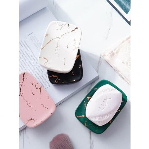 Nordic ins soap dish ceramic simple soap box marble-printed gold soap dish Creative hotel bathroom soap rack