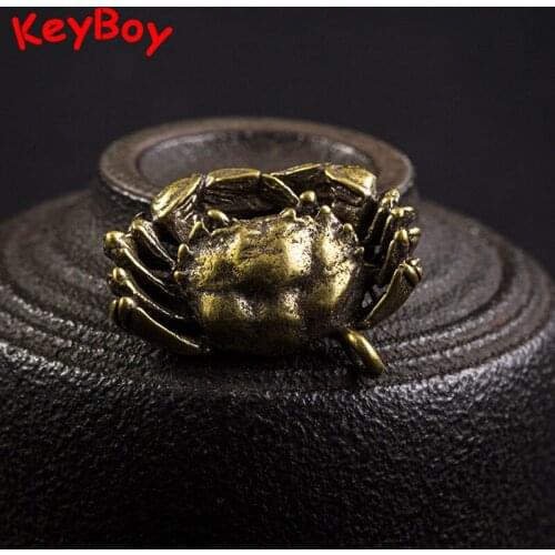 Vintage Brass Mini Crab Figurines Keychain Lanyard Pendant Jewelry Metal Copper Small Animal Car Key Chain Hanging Keyring Craft
