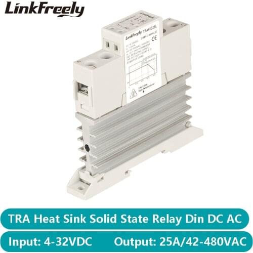 TRA48D25L Heat Sink Solid State Relay SSR DC AC 25A 42-480VAC Output Input 5V 12V 24V DC Din Rail Module Relay Switch Controller
