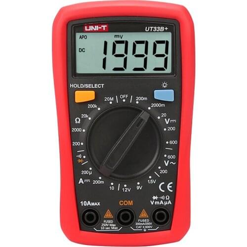 UNI-T UT33B+ Digital Multimeter Manual Range AC DC 200mV~600V Voltage Meter DC 10A Current Tester Resistance Meter