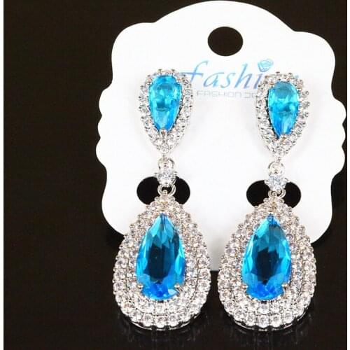 Vintage Luxury Dark Blue Wine Red Green Clear Tear Water Drop Crystal Paved Shine CZ Beads Chandelier Dangle Women Earrings Gift