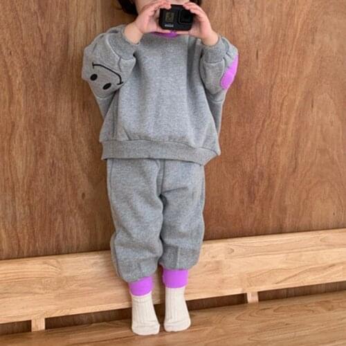 Spring Autumn New Kids Clothing Set 2021 Baby Girls Boys Korean Casual Sports Suits Cotton Velvet Hoodie Pants Children 2pcs Set