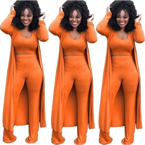 Spring Elastic Three-piece Suit Female Sexy Casual Orange Women Suits Girls Outfits 3 Piece Set Wide Leg Pant Suits Office Wear