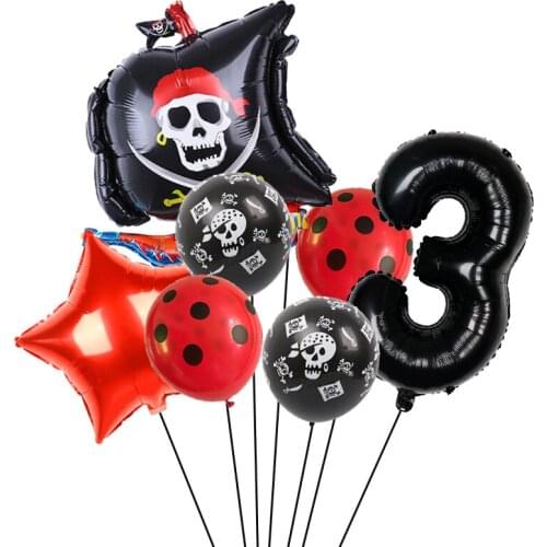 7Pcs/set Pirate Boat Balloons 2.8g Skull Latex Balloons 32" Number Balloon Birthday Theme Party globos Wedding decor supplies