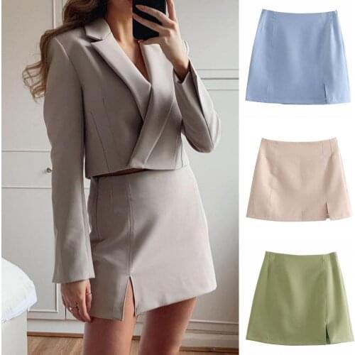 European Style Ladies Skirt High Waist Solid Color Office Side Split Zipper Closure Mini Skirt Streetwear юбка с высокой талией
