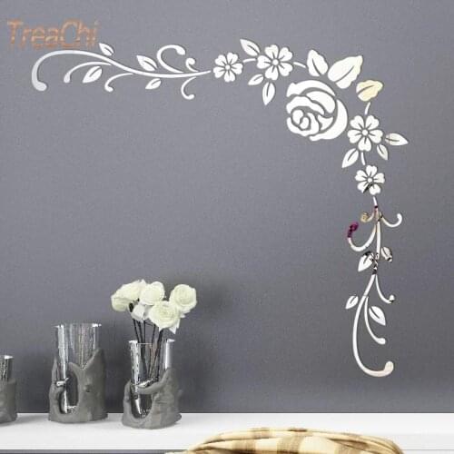 Mirror Wall Sticker 3D Diy Flower Shape Modern Stickers Room Door Home Decoration Art Decals Mural Acrylic Wall Sticker