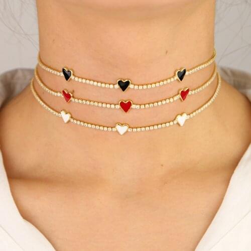 2019 new cubic zirconia cz jewelry simple geometric enamel heart shaped charm necklace for lady girlfriend love wedding jewelry