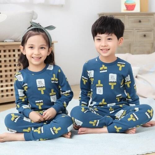 Winter Children Casual Pajamas Clothing Set Boys & Girls Cartoon Sleepwear Suit Kids Long-sleeved+Pant 2pcs Cotton Pajamas Sets