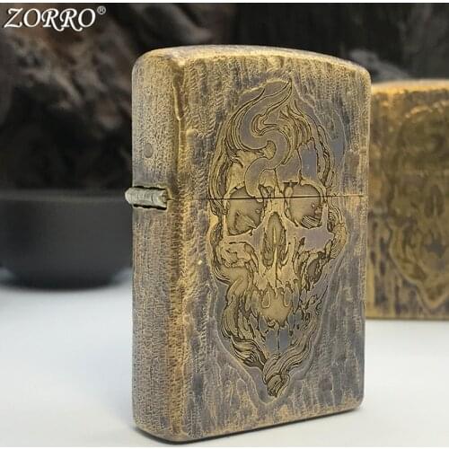 ZORRO hand engraving Novelty skull Kerosene gasoline petroleum oil lighter outdoors Camping survival men Smoking tool (no box)