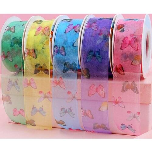 25mm/38mm Butterfly Tulle Ribbon 25 yards DIY Handmade Material Tiaras Bow Gift Packaging Garment Accessories