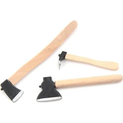 3Pcs/lot Dollhouse Miniature 1:12 Toy 3 Pieces Of Tools Axe Hammer High Quality