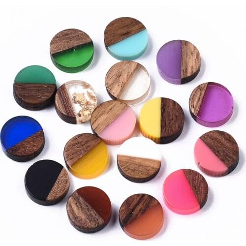 5Pcs Vintage Resin Wooden Two Tone Blanks Flat Round Wood Cabochons Statement for DIY Necklace Earring Crafting Jewelry Making