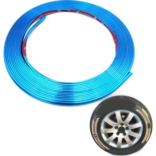 8M Roll Rimblades Car Blue Wheel Rims Protectors Decor Strip Tire Guard Line Rubber Moulding Trim