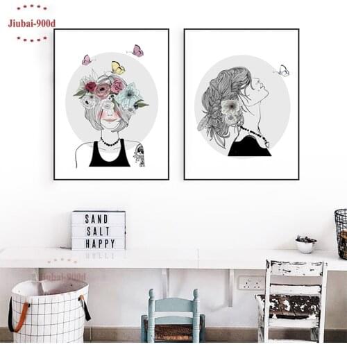 900D Canvas Art Print Painting Poster, Girl with Flowers Wall Pictures for Home Decoration, Wall Decor CM033