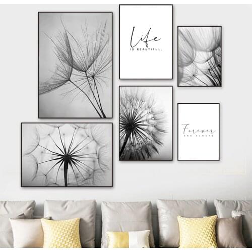 Abstract Dandelion Wall Art Canvas Painting Poster Modern Black White Life Quote Art Wall Print Picture Living Room Decor YX144