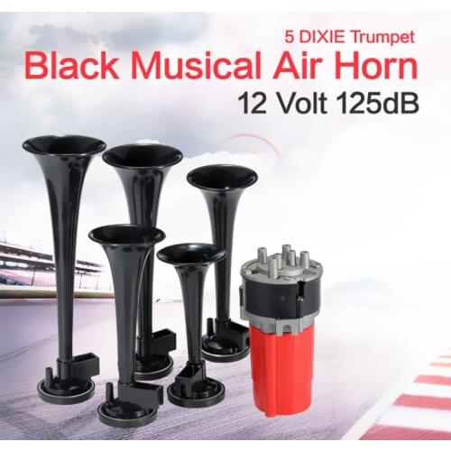 12V Car Air Horn Compressor + 5 Pcs 125DB Universal Black Car Trumpet Musical Dixie Car Duke of Hazzard
