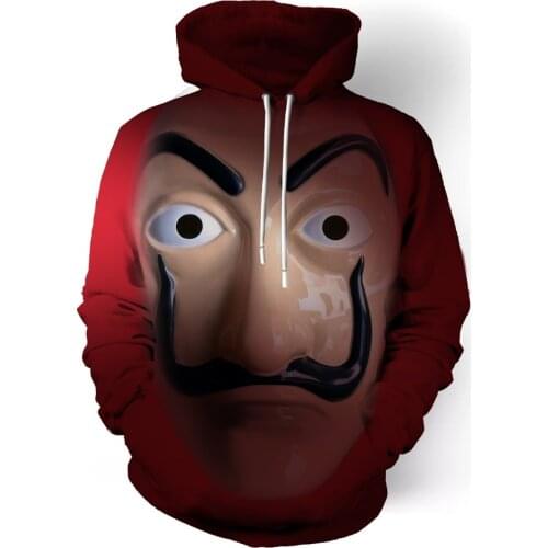 Free shipping woman and mans La casa de papel Dali mask Cosplay 3D printed anime coat Hoodie jacket JQ-2626
