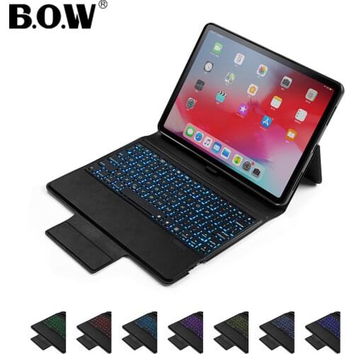 5.1 bluetooth wireless keyboard for iPad pro 11" 2018 , Premium Slim leather case +Backlight+ Pencil holder+ All in one design