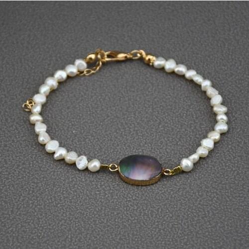 Daily Classic Pearl Bracelet Irregular 3-4mm Pearl Abalone Shell Charm Bracelet Handmade Jewelry Gift for Friend Party Accessory