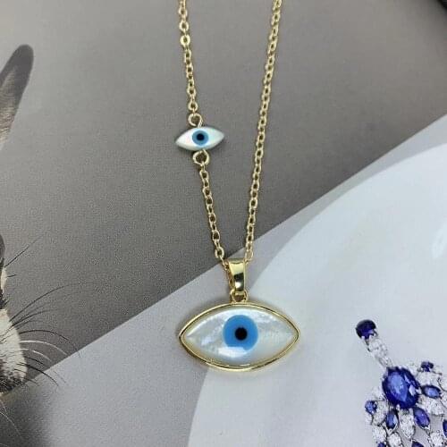New Fashion Evil Eye Shell Beads Pendant Necklace Bohemian Gold Color Long Neck Chain Necklace for Women Men Fashion Jewelry