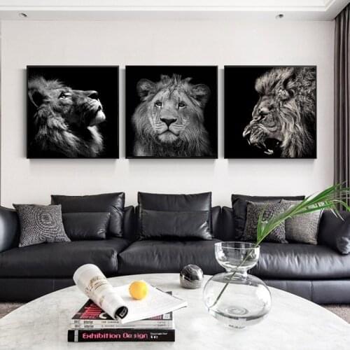 Black White Lion Pictures Wall Art Paintings For Living Room Canvas Printings Modern Animal Decoration No Frame