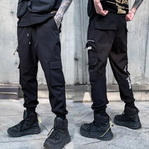 Black New Men‘s Jogging Pants Side Pockets Fashion 2021 Loose Harem Pants Male Hip Hop Elastic Waist Man Cargo Pants Streetwear