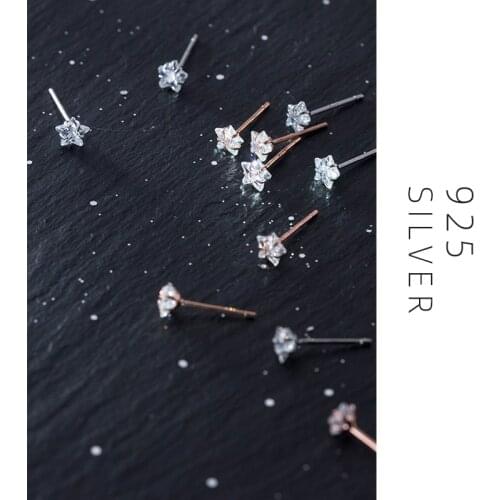 Colusiwei Tiny Ear Stud for Girl Genuine 925 Sterling Silver Sparkling Clear CZ Stars Stud Earrings Elegant Office Lady Jewerly