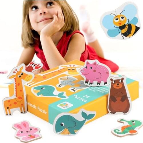 Childrens Big Pair Matching Puzzle Cartoon Animal Fruit Wooden Puzzle Baby Early Education Puzzle Enlightenment Toy