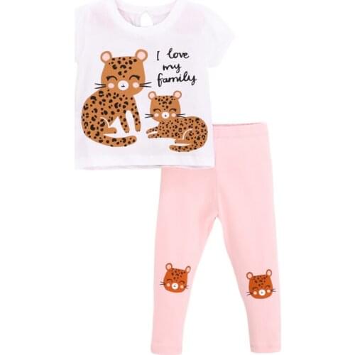 Little Maven New Summer Kids White Cartoon Leopard Family O-neck Printed Cotton Knitted Ankle Girls 2-7yrs Casual Tshirt Sets