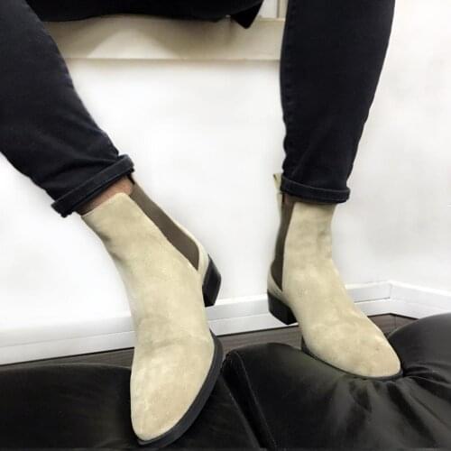 FARUK SAĞIN JESSE Male Beige Genuine Suede Leather Boots
