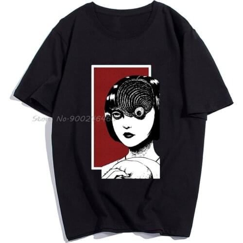 Men Clothes Tshirt Junji Ito Print Mans T-shirt Harajuku Short Streetwear Aesthetic Clothes Anime Shirt Cotton 90s Black Tshirt