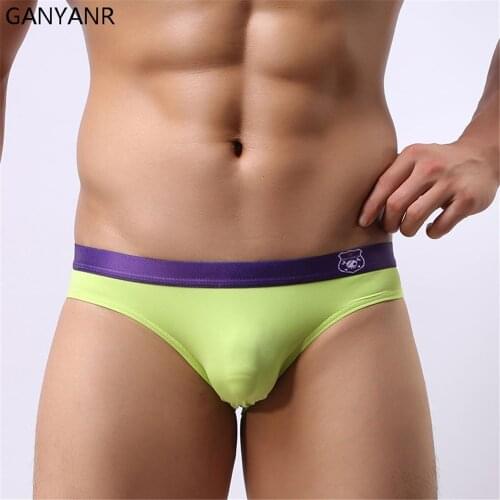 GANYANR Brand Gay Mens Swimwear Swim Briefs Swimsuits Sunga Bikini Bathing Shorts Solid Nylon Swimming Trunks Sexy Low Waist