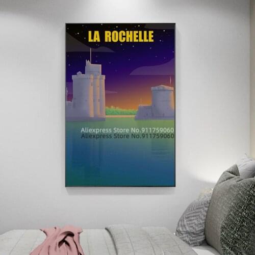 City Retro Travel Poster La Rochelle sunset Landscape Canvas Painting Wall Art Pictures Livingroom Decor